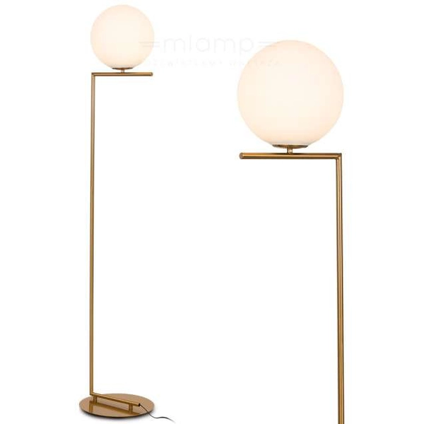 Stojąca LAMPA podłogowa CONDI MLM-7475/1-G MDECO loftowa OPRAWA szklana kula ball mosiądz biała