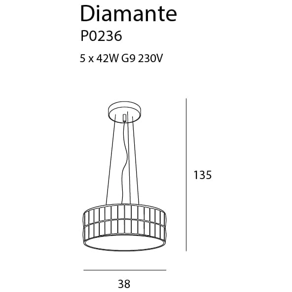 Pałacowa lampa wisząca DIAMANTE P0236 Maxlight okrągła metal chrom
