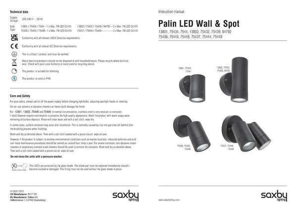 Lampa ścienna Palin 75436 Saxby regulowana do łazienki IP44 czarna