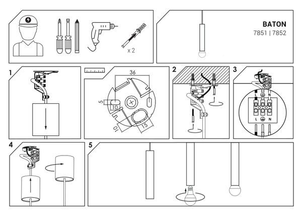 Minimalistyczna lampa wisząca Baton 7852 tuba pokojowa czarna