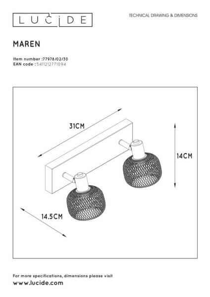 Ścienna LAMPA kinkiet MAREN 77978/02/30 Lucide metalowa OPRAWA regulowany plafon loftowy czarny