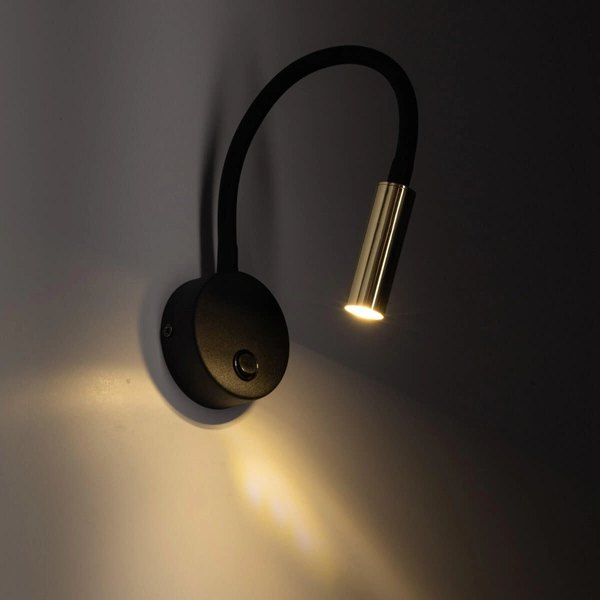 Lampa naścienna z włącznikiem Lagos 10039 tubka czarna złota