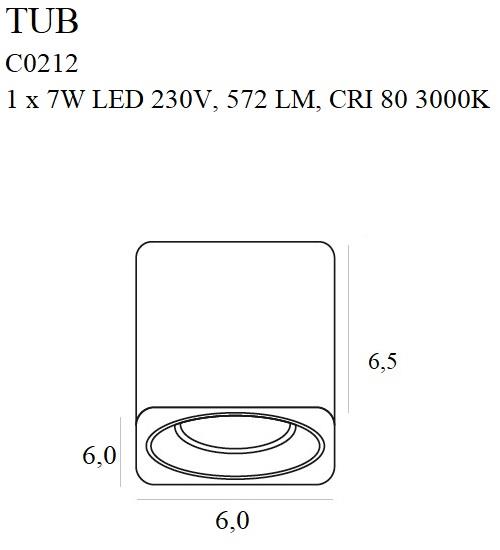 Spot sufitowy Tub C0212 + RC0155/C0156 WHITE Maxlight LED 7W 3000K kostka z białym pierścieniem czarna
