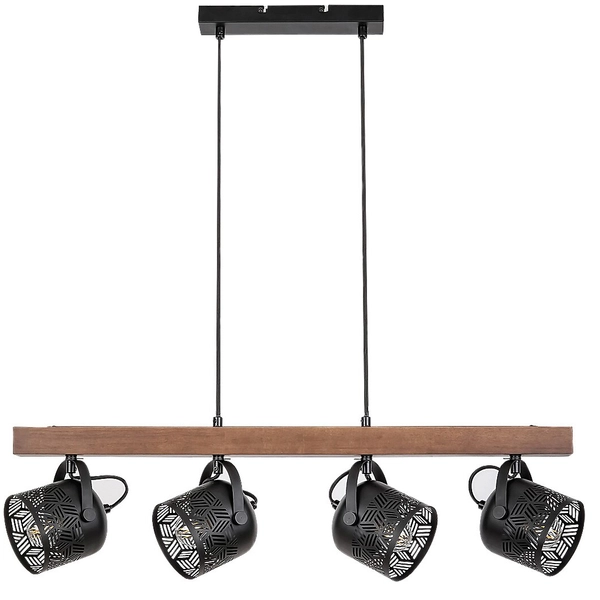 Drewniana lampa wisząca Rotem 3300 belka do kuchni nad wyspę czarna
