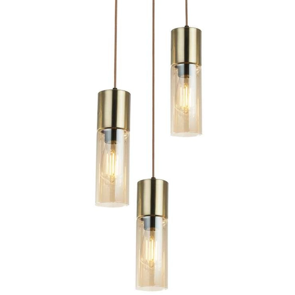 Wisząca LAMPA loftowa ANNIKA 21000-3HM Globo szklana OPRAWA kaskada ZWIS tuby mosiężne bursztynowe