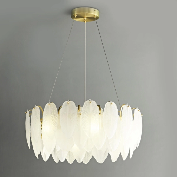 Lampa wisząca glamour PIUMA ST-6289-6 Step do jadalni biała mosiądz