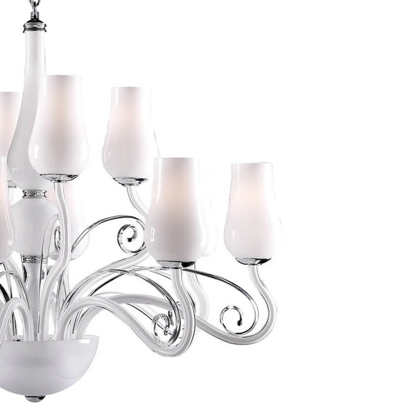 Pałacowa lampa wisząca Lybra 12-punktowa chrom biała