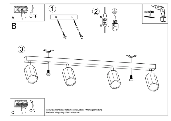 Regulowana lampa sufitowa SL.1031 drewniane spoty do holu