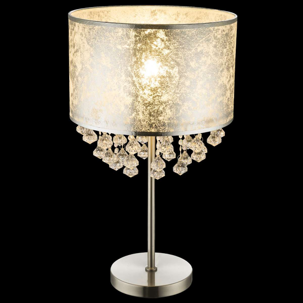 Stojąca LAMPA stołowa AMY 15188T3 Globo nocna LAMPKA abażurowa z kryształkami glamour crystal srebrna przezroczysta