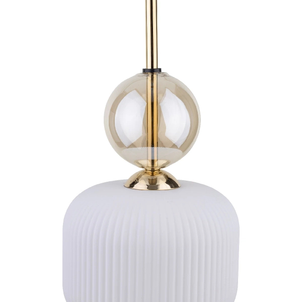 Wisząca lampa do salonu Sophia Cognac 11589 kule ryflowane biały