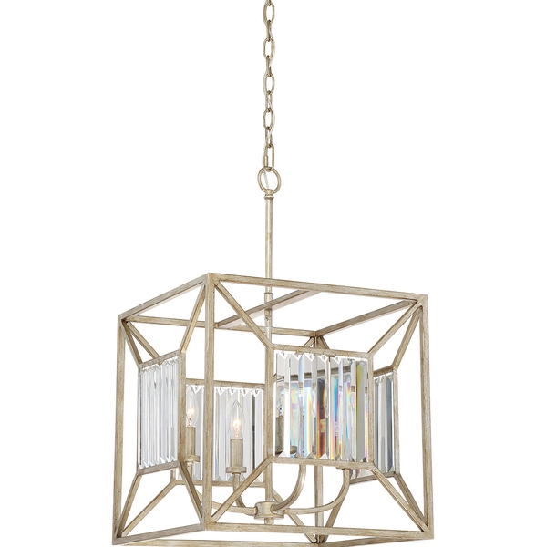 Eklektyczna LAMPA wisząca Lakeside QZ-LAKESIDE4-P-B Elstead QUOIZEL metalowa OPRAWA zwis klatka na łańcuchu złoty przezroczysty