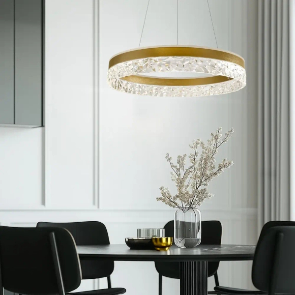 Nowoczesna lampa wisząca Frozi 31-35554 LED 32W 3000K pierścień złoty