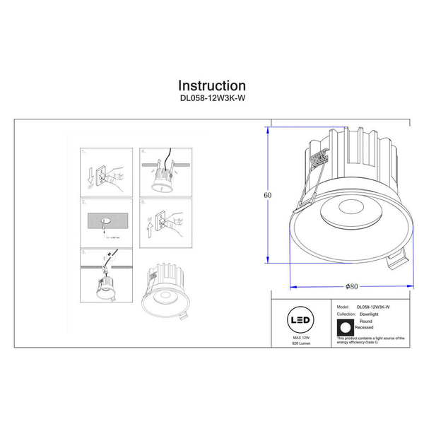 Lampa wpustowa Round DL058-12W3K-W Maytoni LED 12W 3000K downlight biała