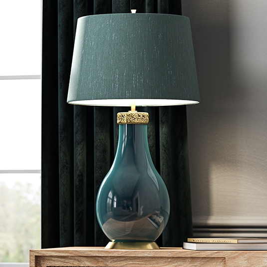 Lampa stołowa QN-HAVERING-TL biurkowa turkusowa złota