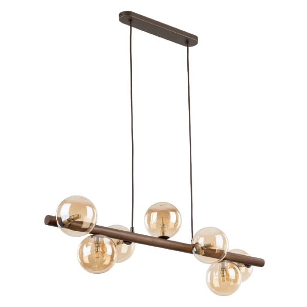 Molekułowa lampa wisząca Estera Wood 11096 na belce bursztynowy brązowy