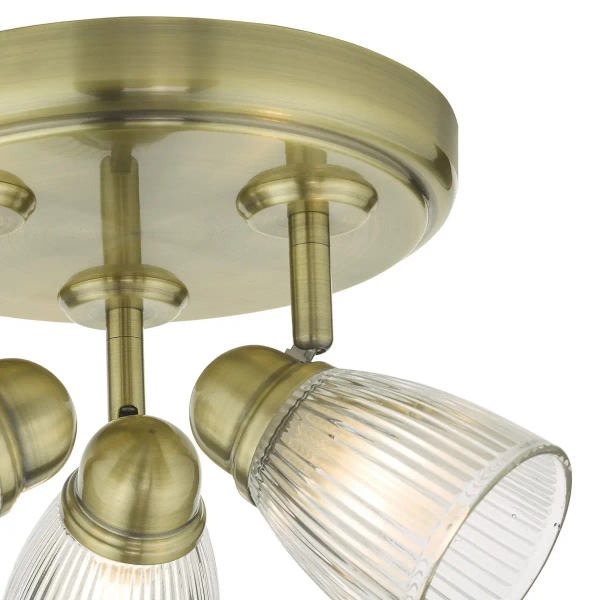 Potrójny plafon łazienkowy Cedric CED7675 żebrowany IP44 mosiądz