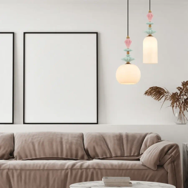 Ceramiczna lampa wisząca 22078 szklana kremowa mosiądz