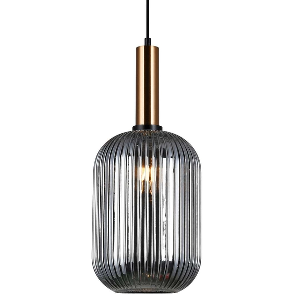 LAMPA wisząca ANTIOLA PND-5588-1L-BRO+SG Italux szklana OPRAWA loftowy zwis plisowany mosiężny przydymiony
