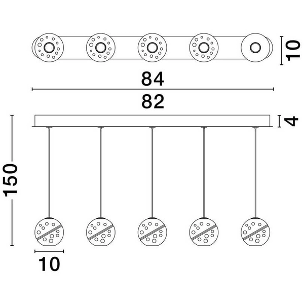 Wisząca lampa na belce CUYO LE44720 LED 16W 3000K balls złota przezroczysta
