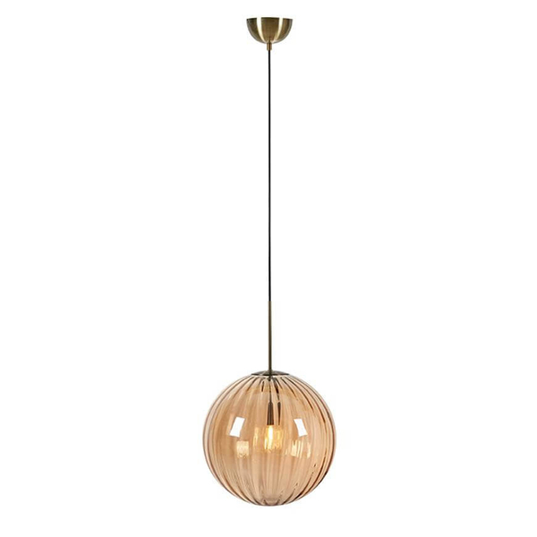 Szklana lampa wisząca Fengari 108763 Markslojd kula mosiądz bursztynowy
