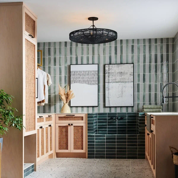 Ażurowa wisząca lampa Ophelia QN-OPHELIA-6P-BK-BK rattan czarny