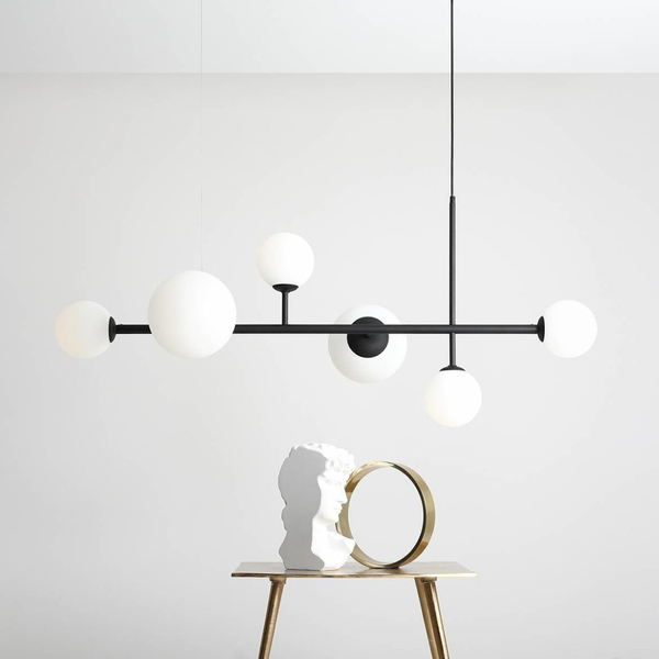 Wisząca lampa DIONE 1092K1 Aldex modernistyczna kule szklane sticks czarne