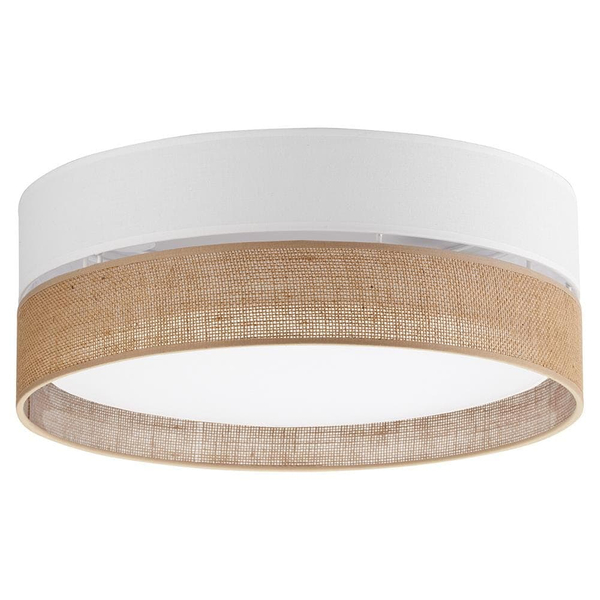 Okrągły plafon jutowy Linobianco 6577 TK Lighting z tkaniny brązowa biała