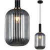 LAMPA wisząca ANTIOLA PND-5588-1L-BK+SG Italux plisowana OPRAWA szklany zwis czarny przydymiony
