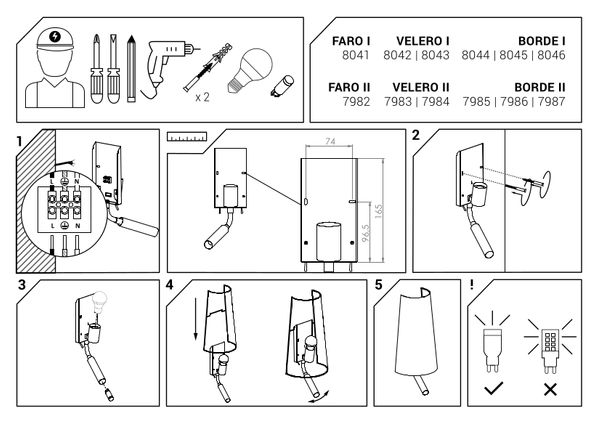 Półokrągła lampa ścienna Velero 8043 z tkaniny do salonu szara
