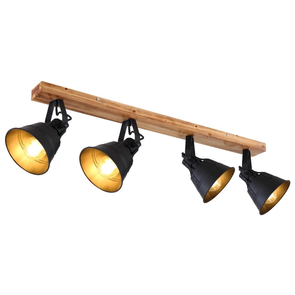 Industrialna LAMPA sufitowa GUNTHER 15466S-4 Globo plafon drewno czarny