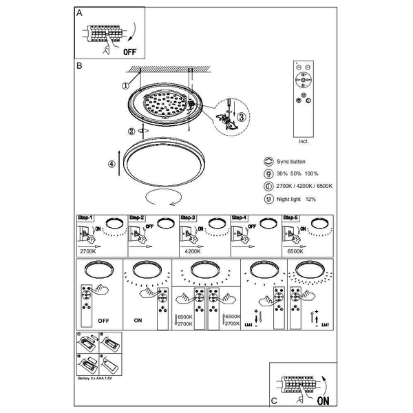 Nowoczesna LAMPA sufitowa SONNY 41586-18 Globo okrągły plafon LED 18W 3000K - 6000K z pilotem srebrny