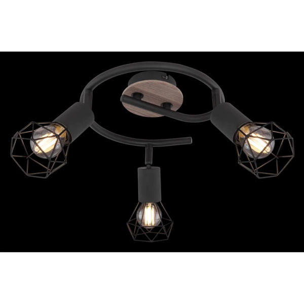 Przysufitowa lampa kierunkowa Xara 54802S-3H czarna drewno