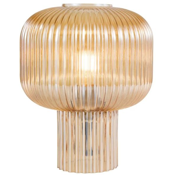 Żebrowana lampa stołowa Demarius DEM4206 szklana bursztynowa