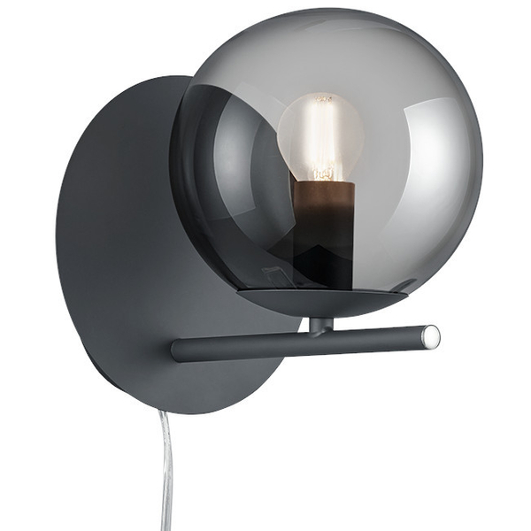 Modernistyczna LAMPA ścienna NYXIS  DL142202000 Trio loftowa OPRAWA szklana kula kinkiet grafitowy przydymiony