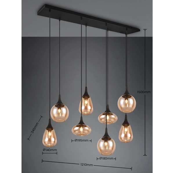 Kaskadowa lampa wisząca na listwie VESTARI DL813317000 czarna bursztynowa