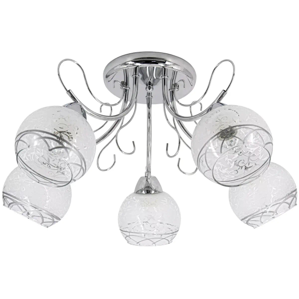 Zdobiona lampa sufitowa 8957/5 8C szklana do salonu chrom