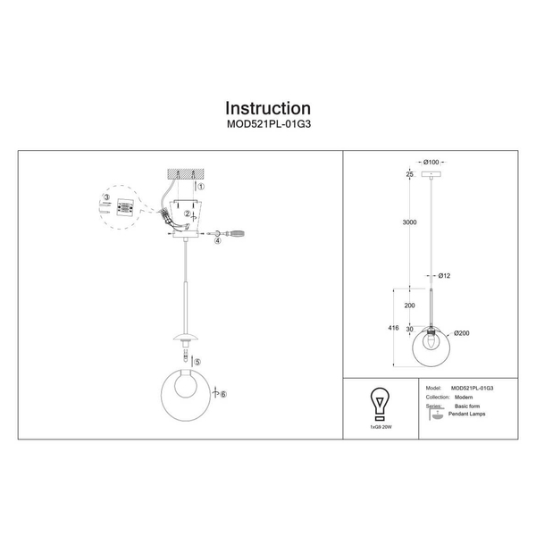 Nowoczesna lampa zwieszana Basic form MOD521PL-01G3 złoty przezroczysty