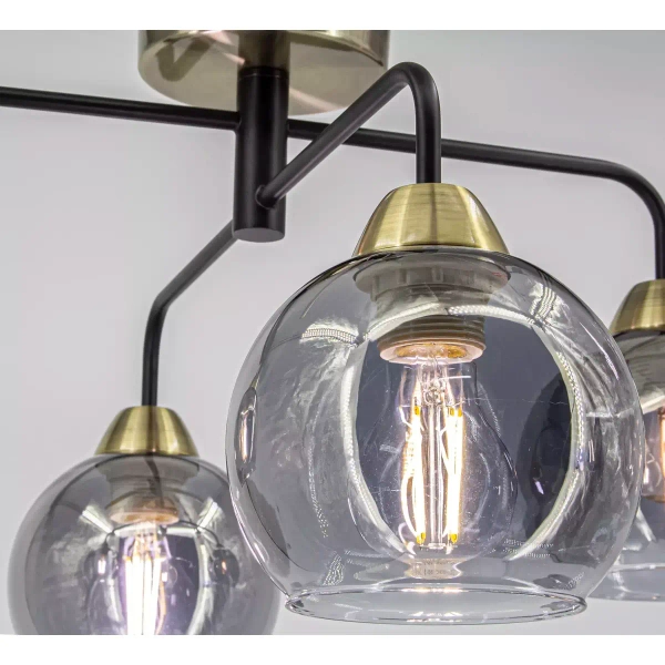 Szklana lampa sufitowa 2213/4 BL 21QG retro czarna mosiądz