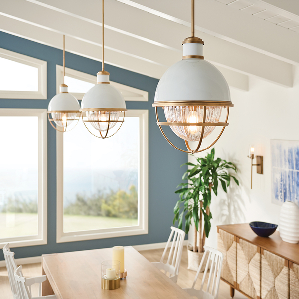 Lampa w stylu retro wisząca QN-TOLLIS-P-NBR biała mosiądz