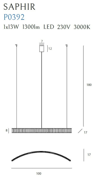 Kryształowa lampa wisząca Saphir P0392 LED 13W 3000K nad wyspę chrom