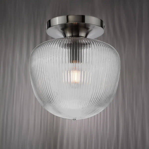 Szklana lampa sufitowa do jadalni Abrielle ABR5208 ryflowany nikiel