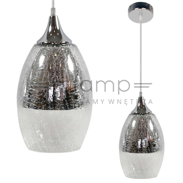 Szklana lampa wisząca CELIA 31-51561 zwis kropla łezka chrom