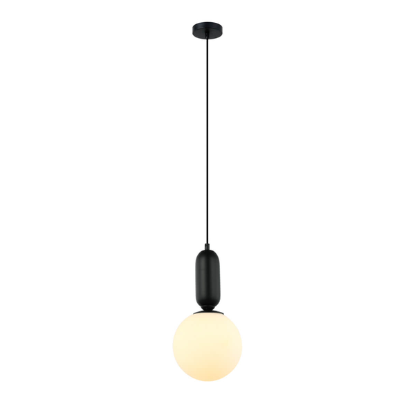 Szklana lampa wisząca Aldeva PND-02340-1M-BK Italux kula metal czarny biały