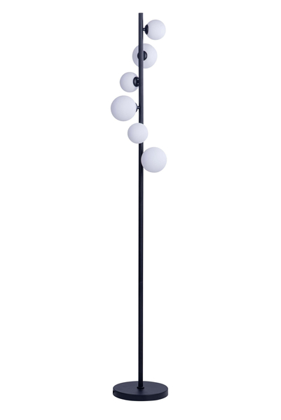 Podłogowa lampa do salonu Sybilla stojąca czarna biała