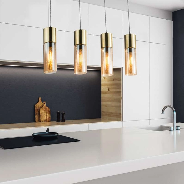Wisząca LAMPA loft ANNIKA 21000-4HM Globo szklana OPRAWA tuby ZWIS na listwie mosiężny bursztynowy