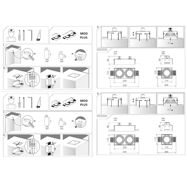 Wpuszczana LAMPA sufitowa MOD PLUS 9403 Nowodvorski metalowa OPRAWA prostokątny WPUST do zabudowy czarny