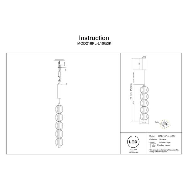 Wisząca lampa Golden Cage MOD216PL-L10G3K Maytoni LED 17W 3000K kule złota