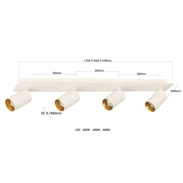 Podłużna lampa sufitowa Parma LP-0612/4C WH Light Prestige LED 50W 3000-6000K biała