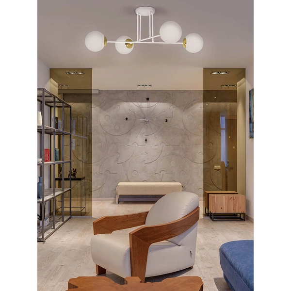 Lampa sufitowa Elmo K-5313 klasyczna do salonu metalowa szklana biała złota