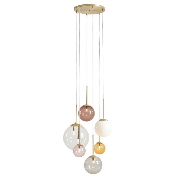Lampa wisząca kaskada Bosso 1119K40_R Aldex kolorowe kule szklane mosiądz